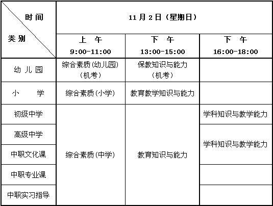 2014年下半年中小學(xué)教師資格考試筆試時間安排